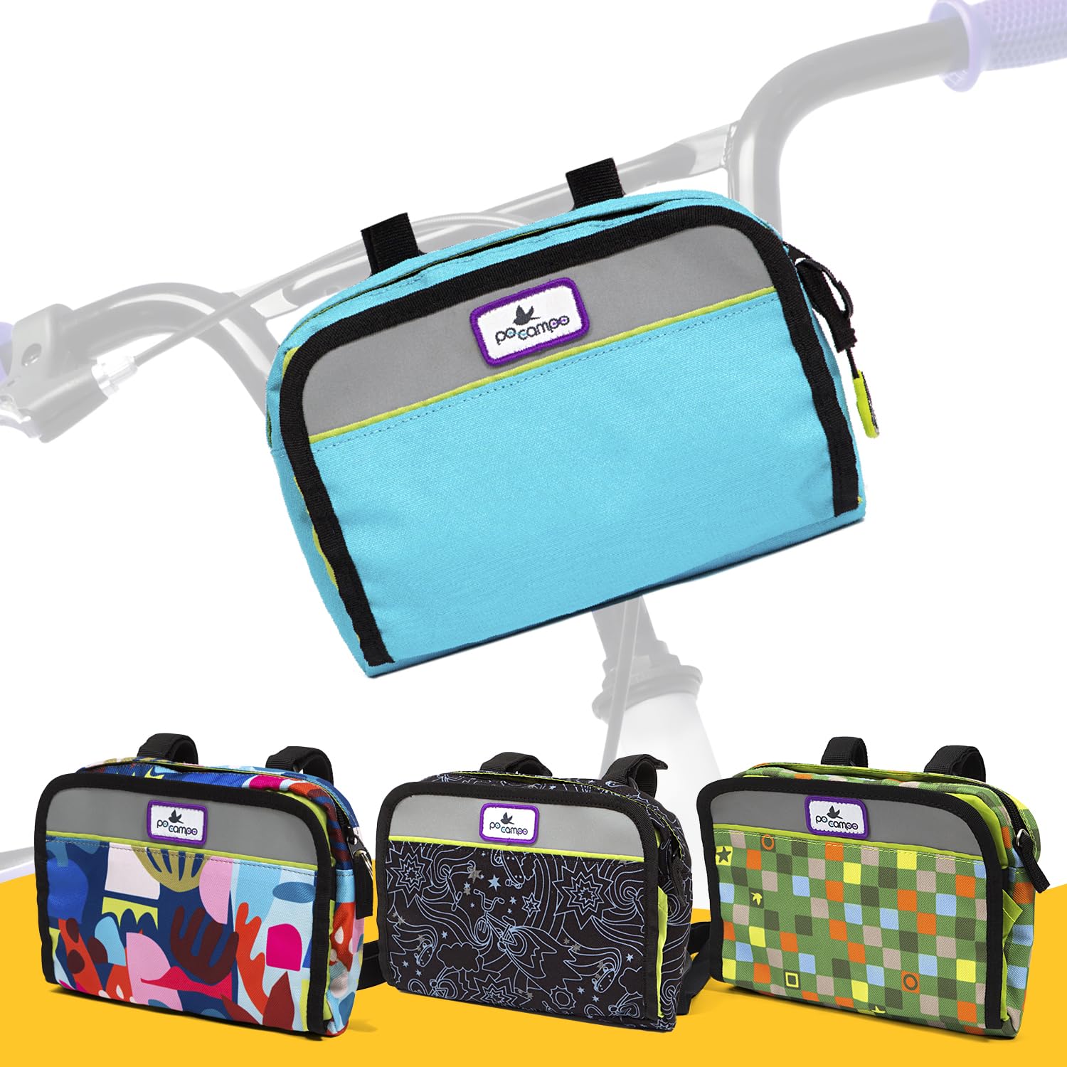Po Campo Kids Bicycle Bag - Waterproof Front Frame Handlebar Bag for Boys & Girls | Convertible to Crossbody Bag | Perfect for School, Commuting & Outdoor Adventures