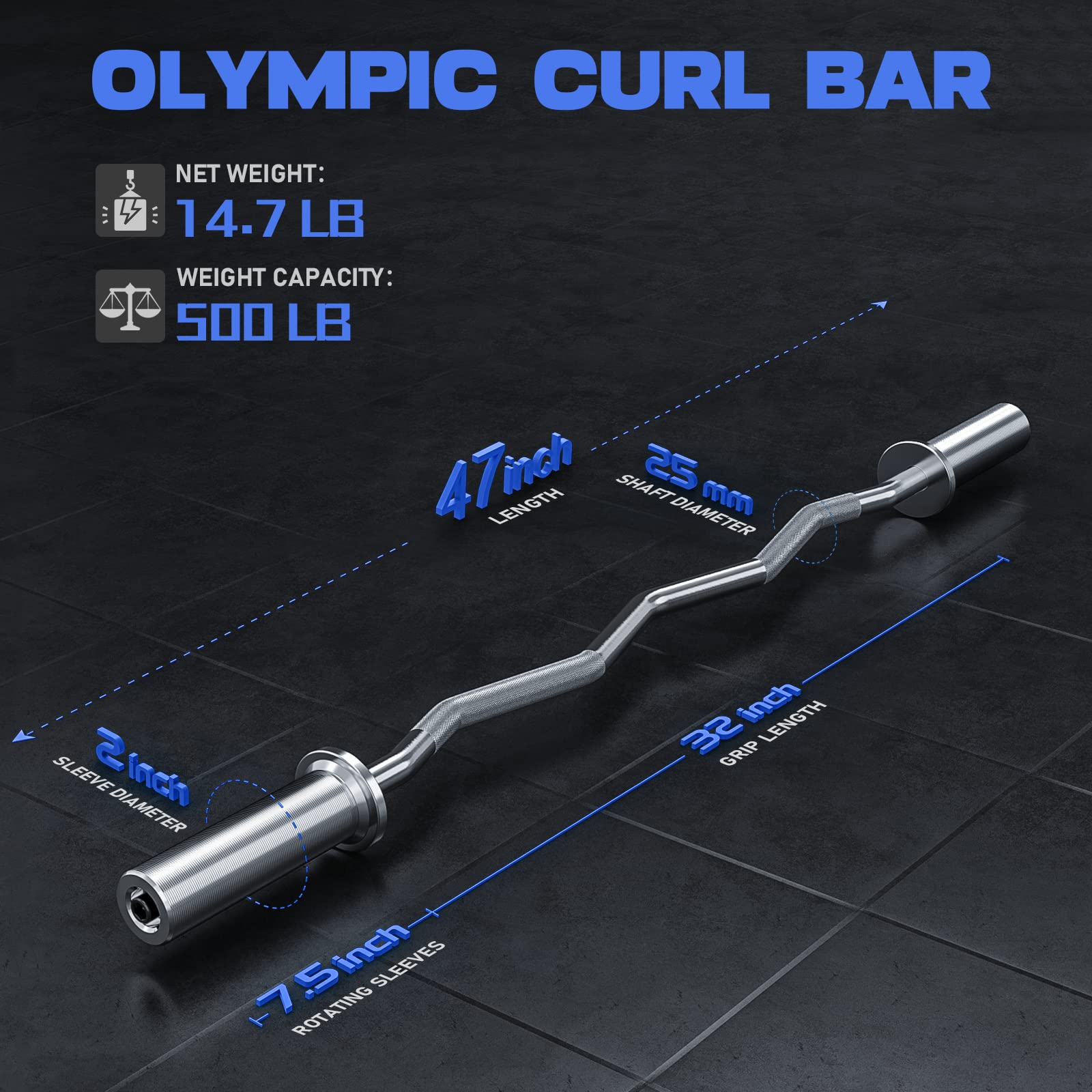 Olympic EZ Curl Barbell Bar 47