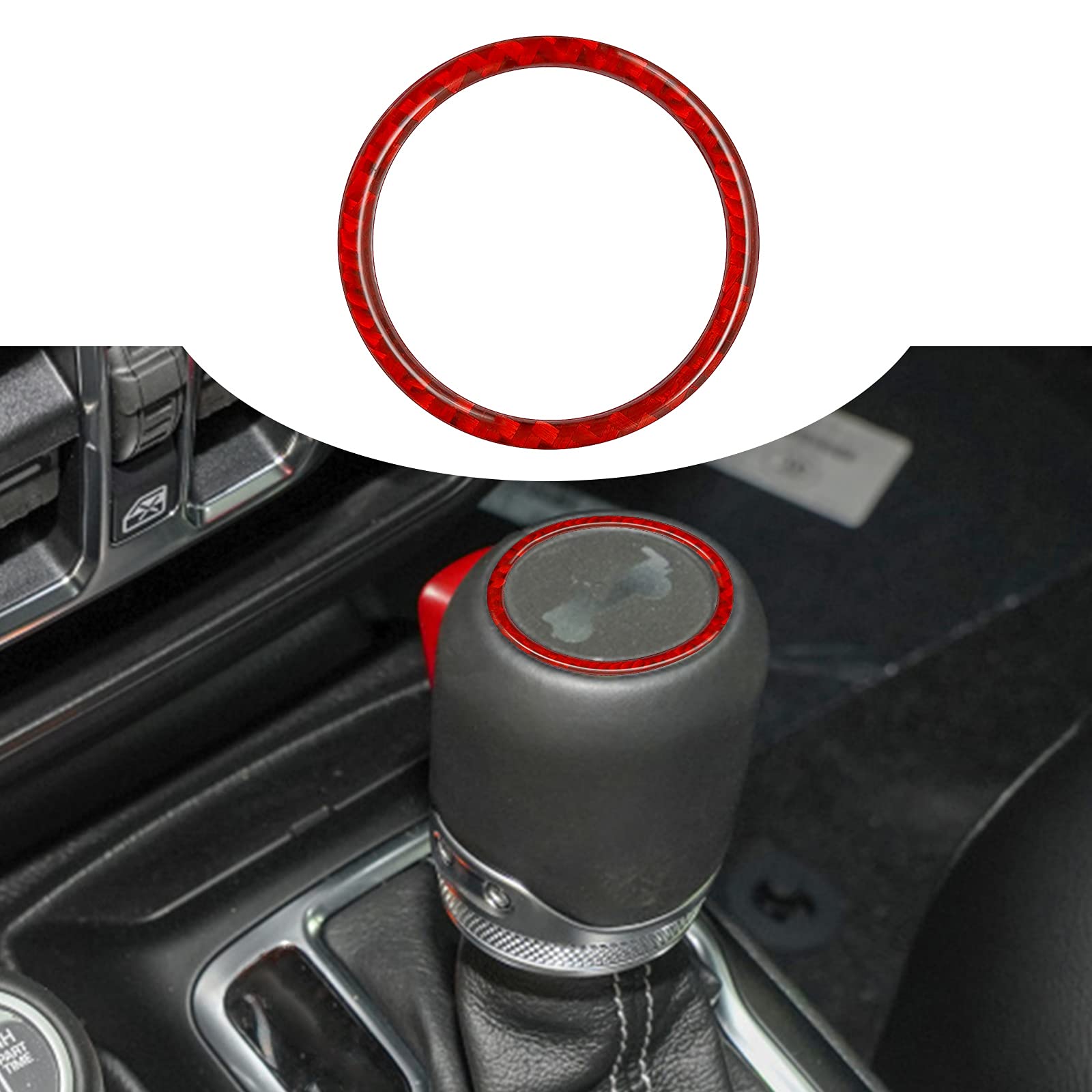 Carbon Fiber Gear Shift Knob Cover Trim for 2018-2021 Jeep Wrangler - Interior Accessories & Decoration (Red) | Upgrade Your Car's Style for Off-Road Adventures & Daily Driving