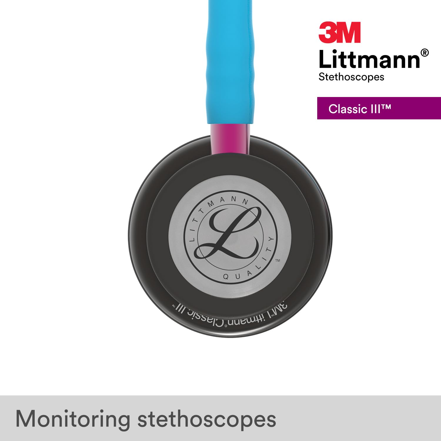 3M Littmann Classic III Stethoscope - Smoke Chestpiece, Turquoise Tube, Pink Stem, 27 Inch for Medical Professionals & Students | Ideal for Heart & Lung Auscultation, Patient Monitoring & Clinical Training