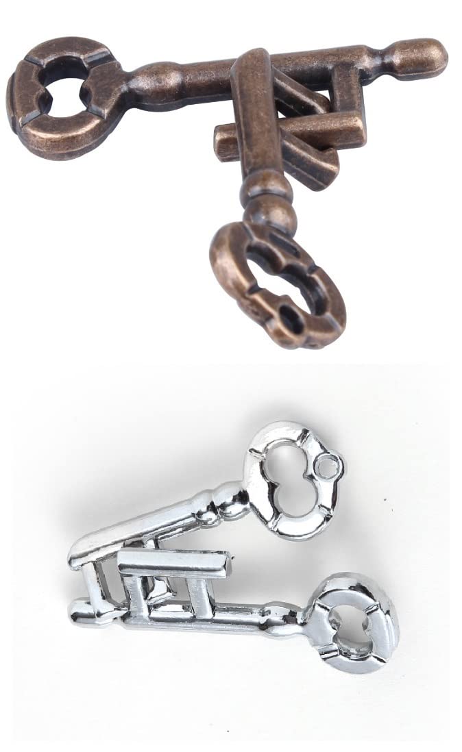 3D Metal Brain Teaser Puzzle - Interlocking IQ Lock Challenge for Adults (Gold/Silver Key) | Educational Toy for Stress Relief & Cognitive Training | Perfect for Office, Home & Party Games