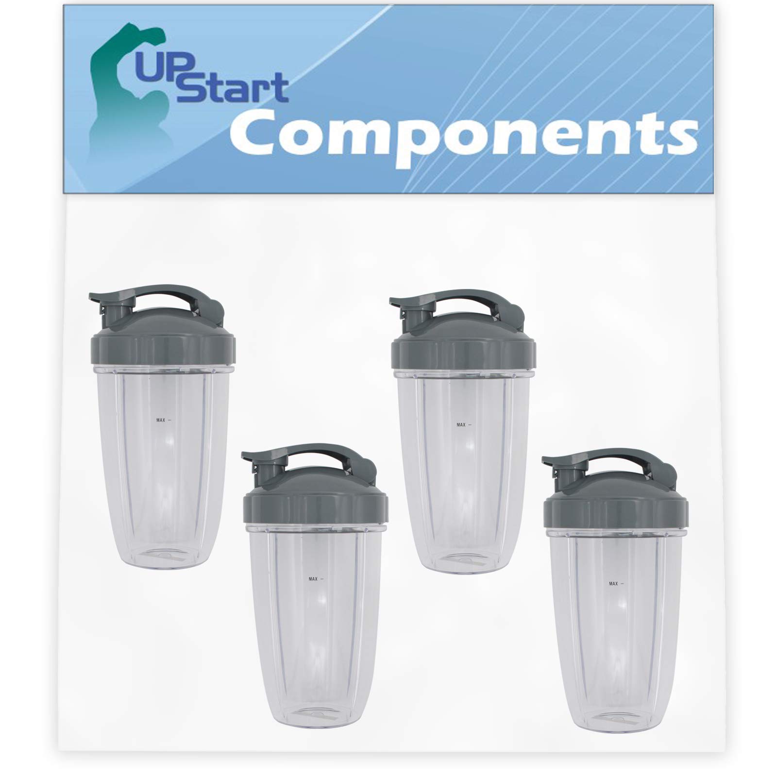 4-Pack 24 oz Replacement Cups with Flip-Top Lids for NutriBullet 600W, Pro 900W & 900 Series Blenders - BPA-Free, Leak-Proof Travel Cups for Smoothies, Protein Shakes & On-the-Go Drinks