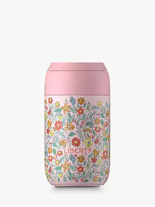 Chilly's Liberty Series 2 Reusable Coffee Cup 340ml - Insulated Stainless Steel Travel Mug, Summer Sprigs Blush - Perfect for Hot & Cold Drinks, Office, Commuting & Outdoor Activities