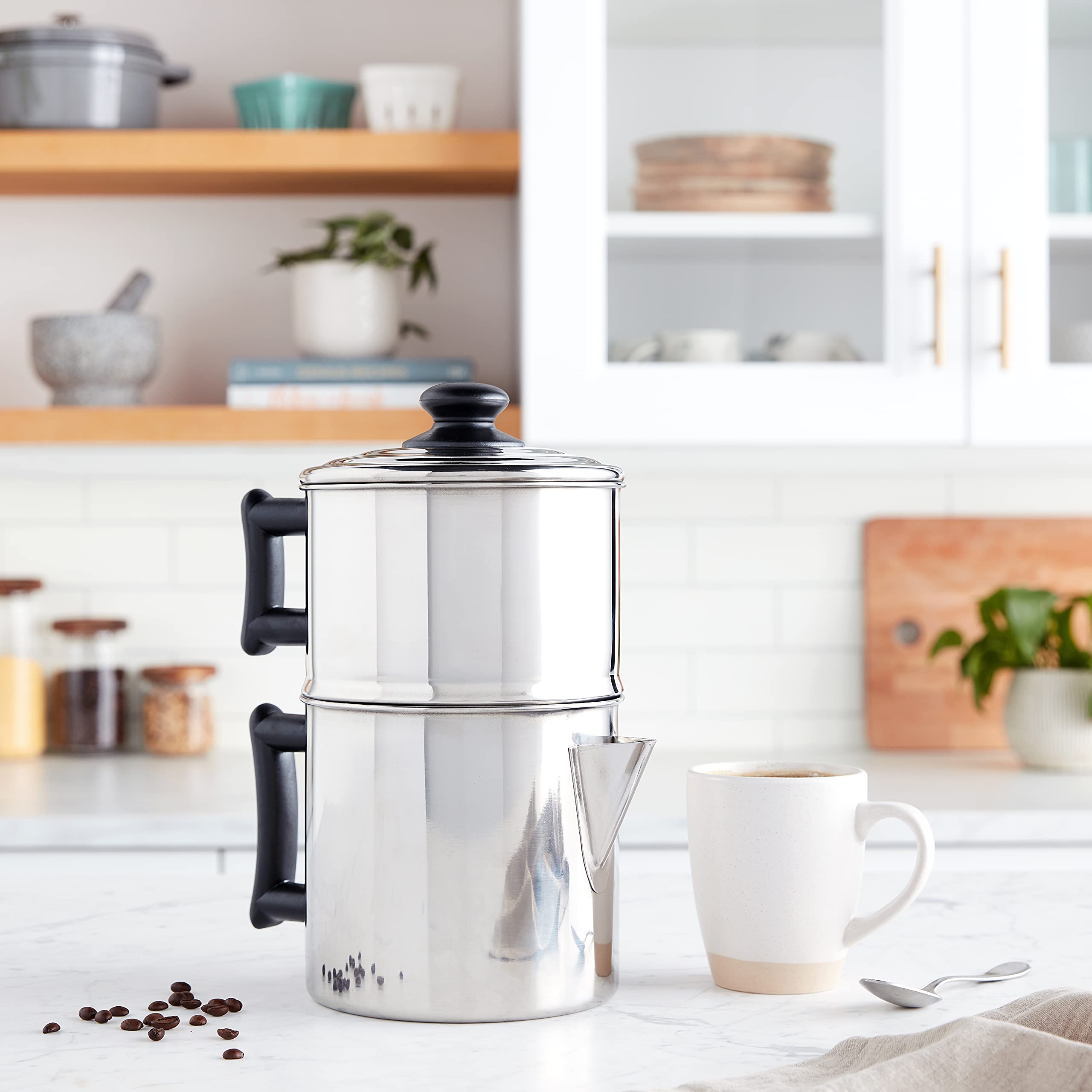 Premium Stainless Steel 10-Cup Stovetop Coffee Maker - Drip Coffee Pot for Home & Office Use - Perfect for Camping, RV Travel & Outdoor Adventures