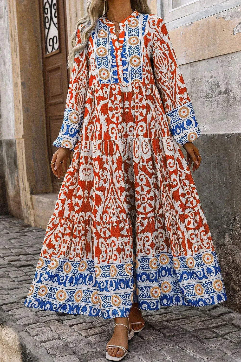 Boho Long Sleeve Maxi Dress for Women - Flowy Bohemian Summer Beach Dress with Pockets | Perfect for Vacation, Music Festivals & Casual Outings
