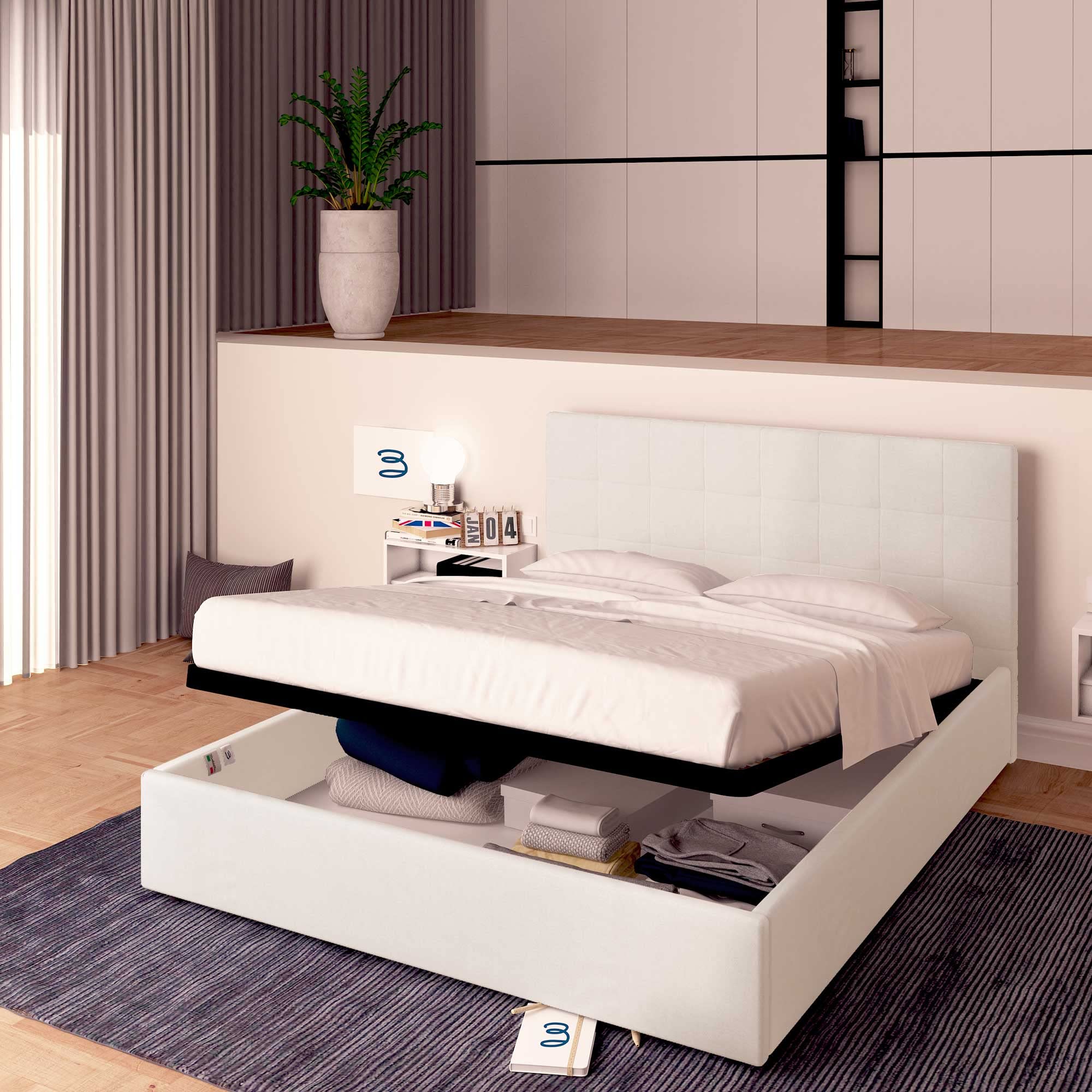 Baldiflex Single Bed with Storage, Dublin Fabric Model, Slatted Base for Single Mattresses, 90 x 200 cm, Elegant Headboard, Light Gray - Perfect for Small Bedrooms, Guest Rooms & Studio Apartments