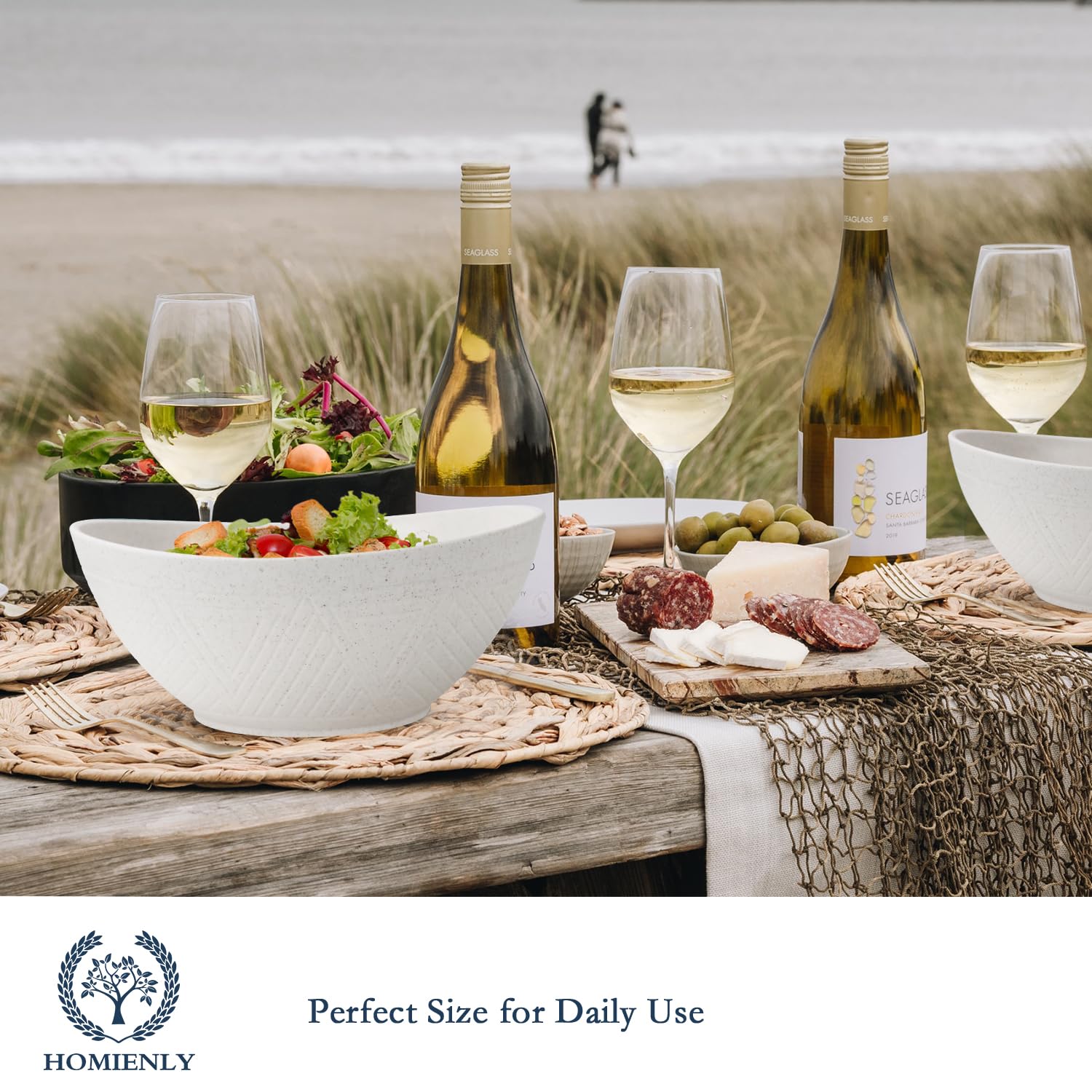 Homienly 9.6 Inch Large Serving Bowls Set of 4 - 60 Oz Oval Dishes for Salad, Pasta & Side Dishes - Microwave & Dishwasher Safe White Porcelain Bowls - Perfect for Wedding Parties, Family Dinners & Entertaining Guests
