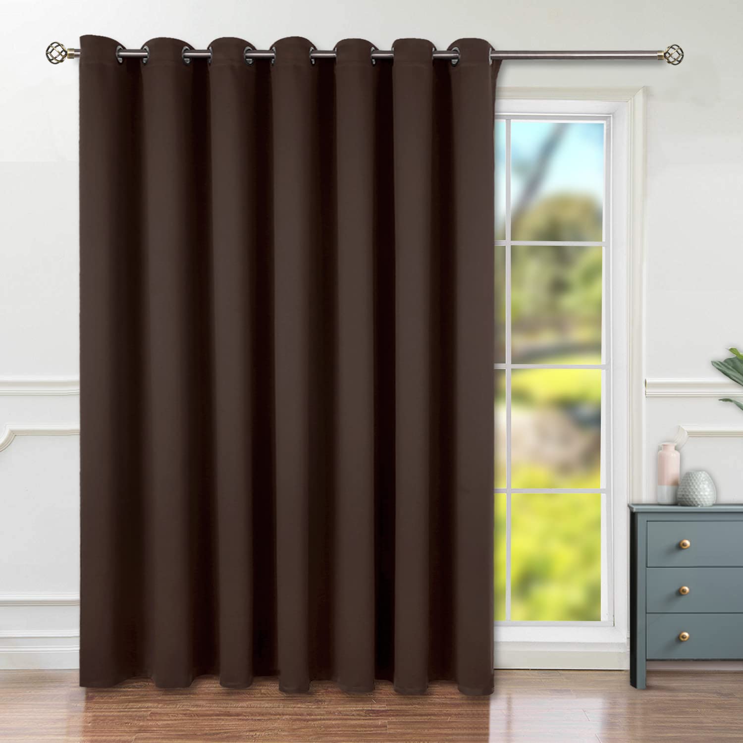 BGment Blackout Curtains for Sliding Glass Doors - 120 Inch Extra Long Room Darkening Curtains for Living Room, Bedroom & Office - Thermal Insulated Privacy Drapes for Doorways & Windows - Brown (1 Panel, 100