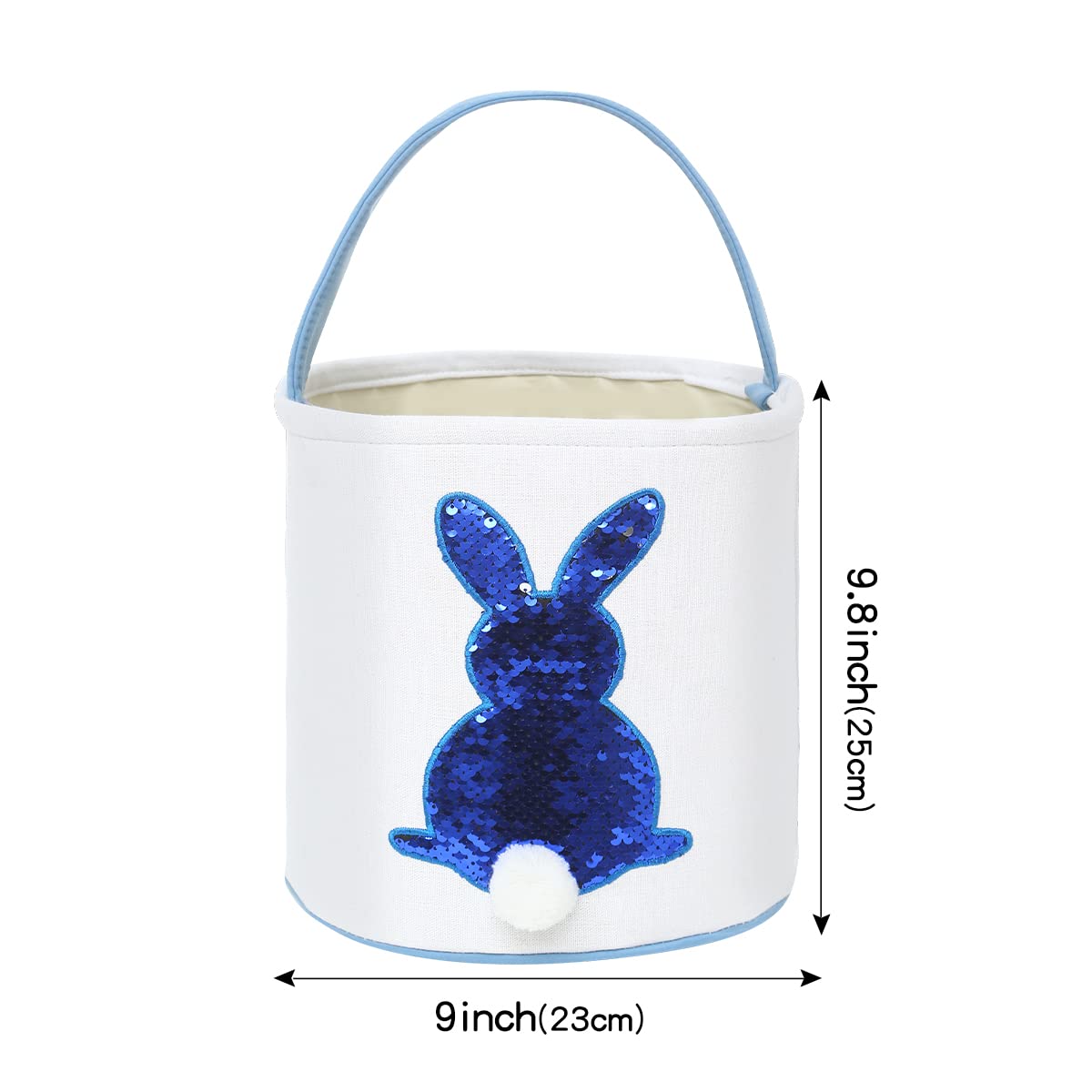 Easter Bunny Basket Bag for Kids - Sequin Rabbit Pattern Egg Hunt Bag with Fluffy Tail - Personalized Canvas Cotton Bucket for Easter Eggs, Candy & Gifts (Blue) - Perfect for Easter Egg Hunts, Party Favors & Spring Celebrations