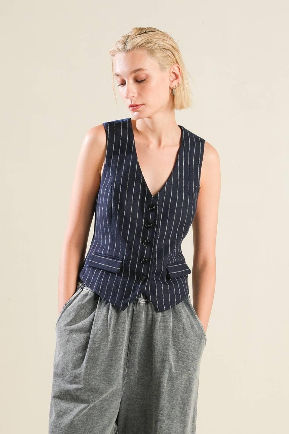 Demitra Striped Navy Vest for Women - Lightweight & Comfortable Summer Layering Piece - Perfect for Beach, Travel, and Casual Outfits