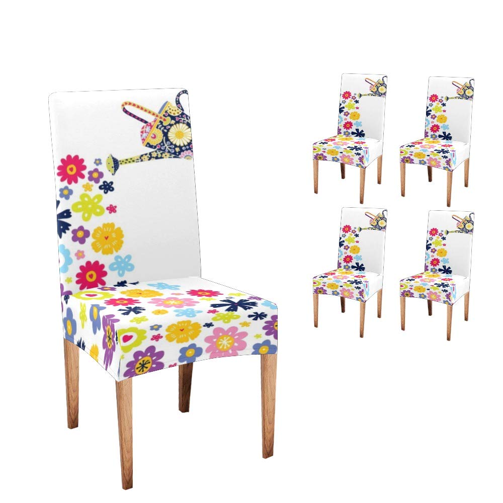 Elegant CUXWEOT Dining Chair Covers Set of 4 - Soft, Comfortable Slipcovers with Floral Watering Can Design for Spring Decor, Home Party & Wedding Reception