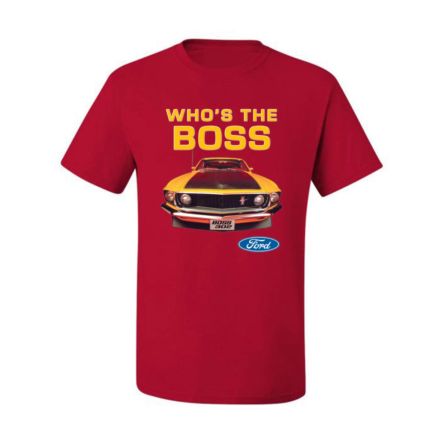 Who's The Boss Yellow 1969 Mustang 302 Vintage Car T-Shirt for Men - Classic Muscle Car Enthusiast Tee for Casual Wear & Car Shows