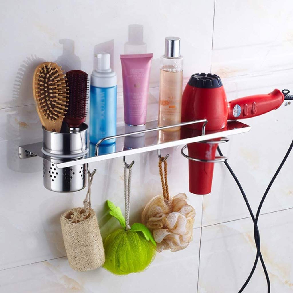 Multifunctional Wall Mounted Bathroom Shelf - Hair Dryer Holder & Storage Organizer (35cm) - Perfect for Small Bathrooms, Showers & Vanity Organization