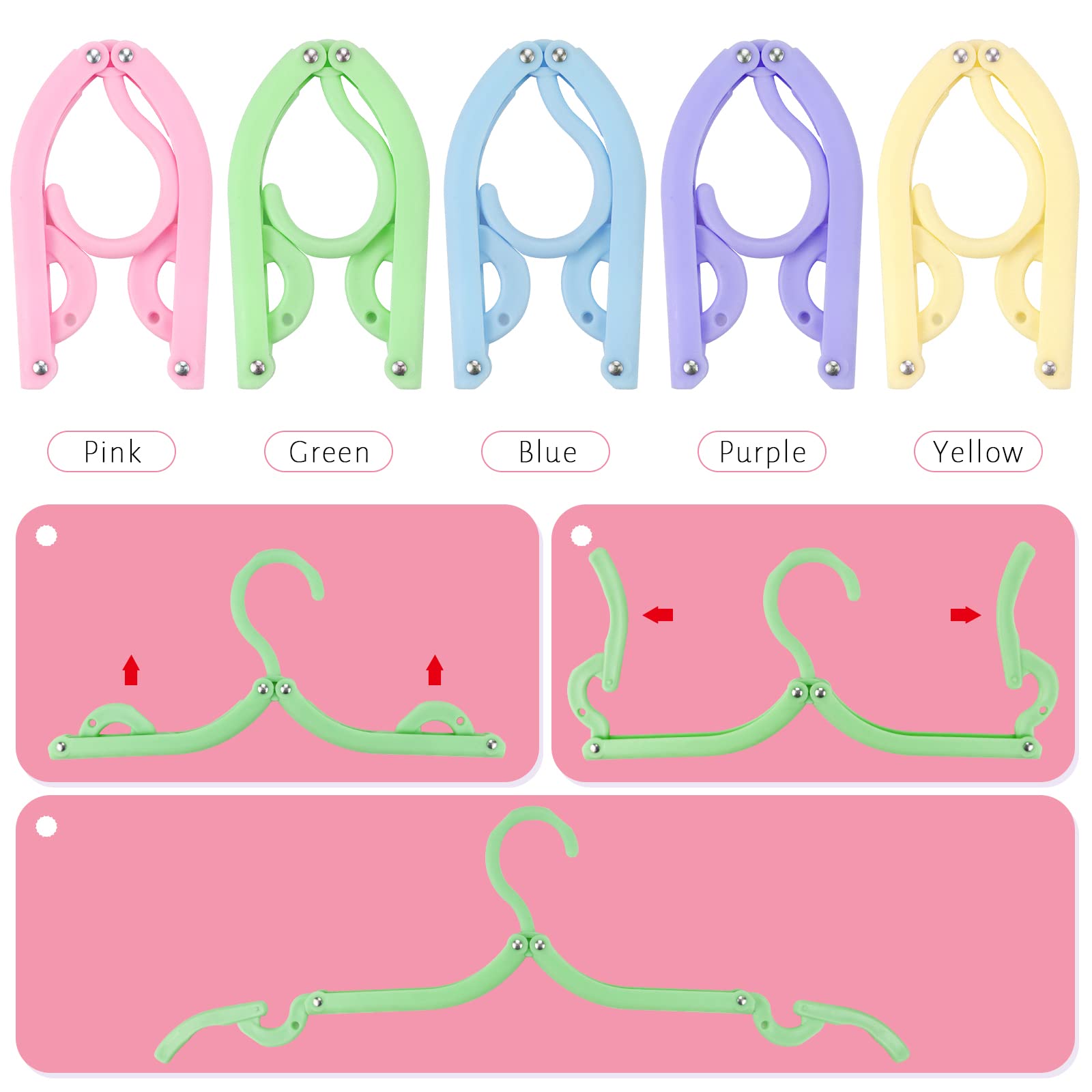 20 Pack Portable Folding Clothes Hangers - Space Saving Travel Hangers for Suitcase, Lightweight Drying Rack for Hotel, Camping & Vacation (5 Color Options)