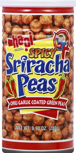 Hapi Snacks Spicy Sriracha Peas - Crunchy Roasted Green Peas with Bold Sriracha Flavor - 9.9 oz (Pack of 4) - Perfect for Office Snacking, Movie Nights & Healthy On-the-Go Treats