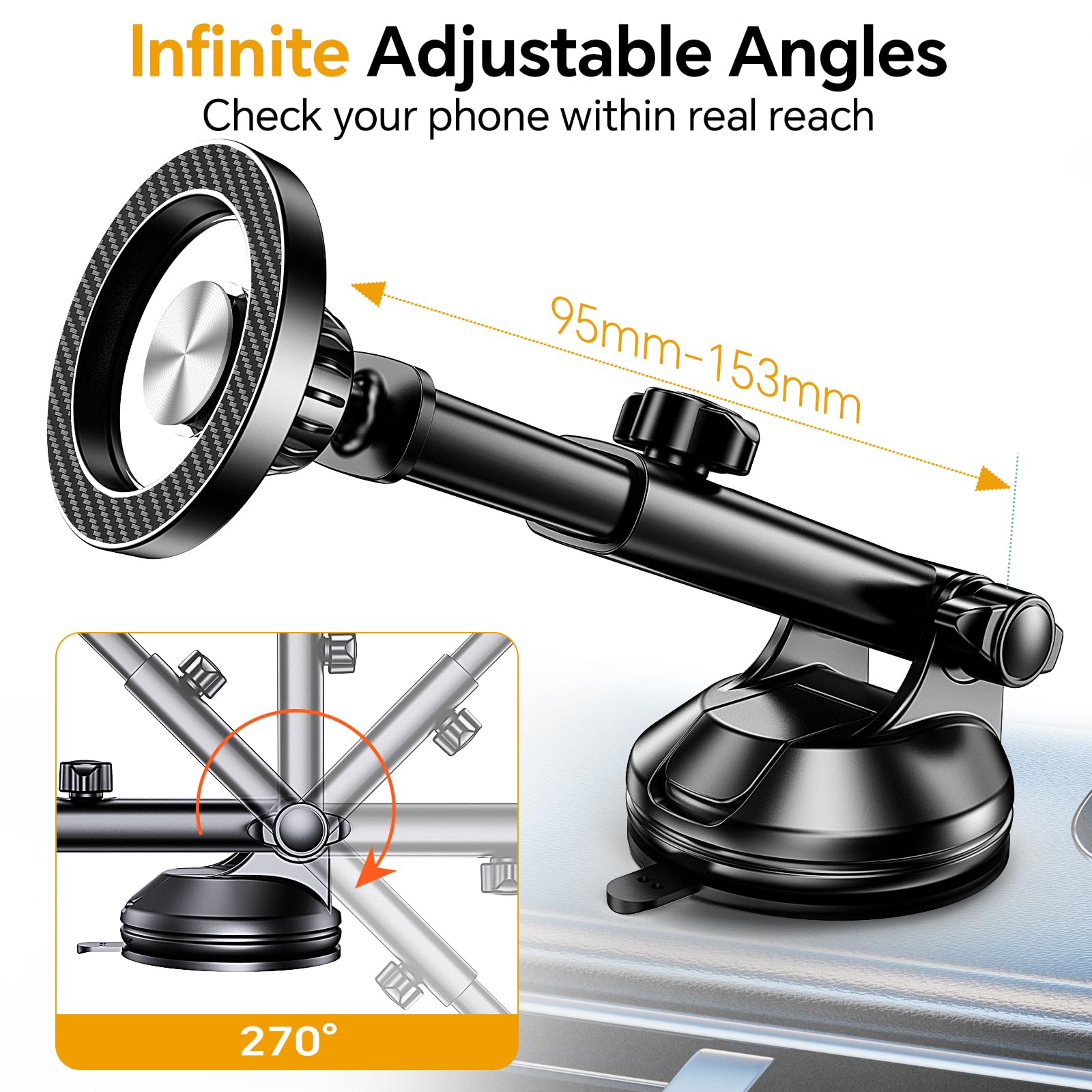 Magnetic Car Phone Holder Mount for iPhone 16 Pro Max/15/14/13/12 Plus - Universal Windshield, Vent & Dashboard Mount with Strong Suction - Perfect for Driving, Commuting & Road Trips