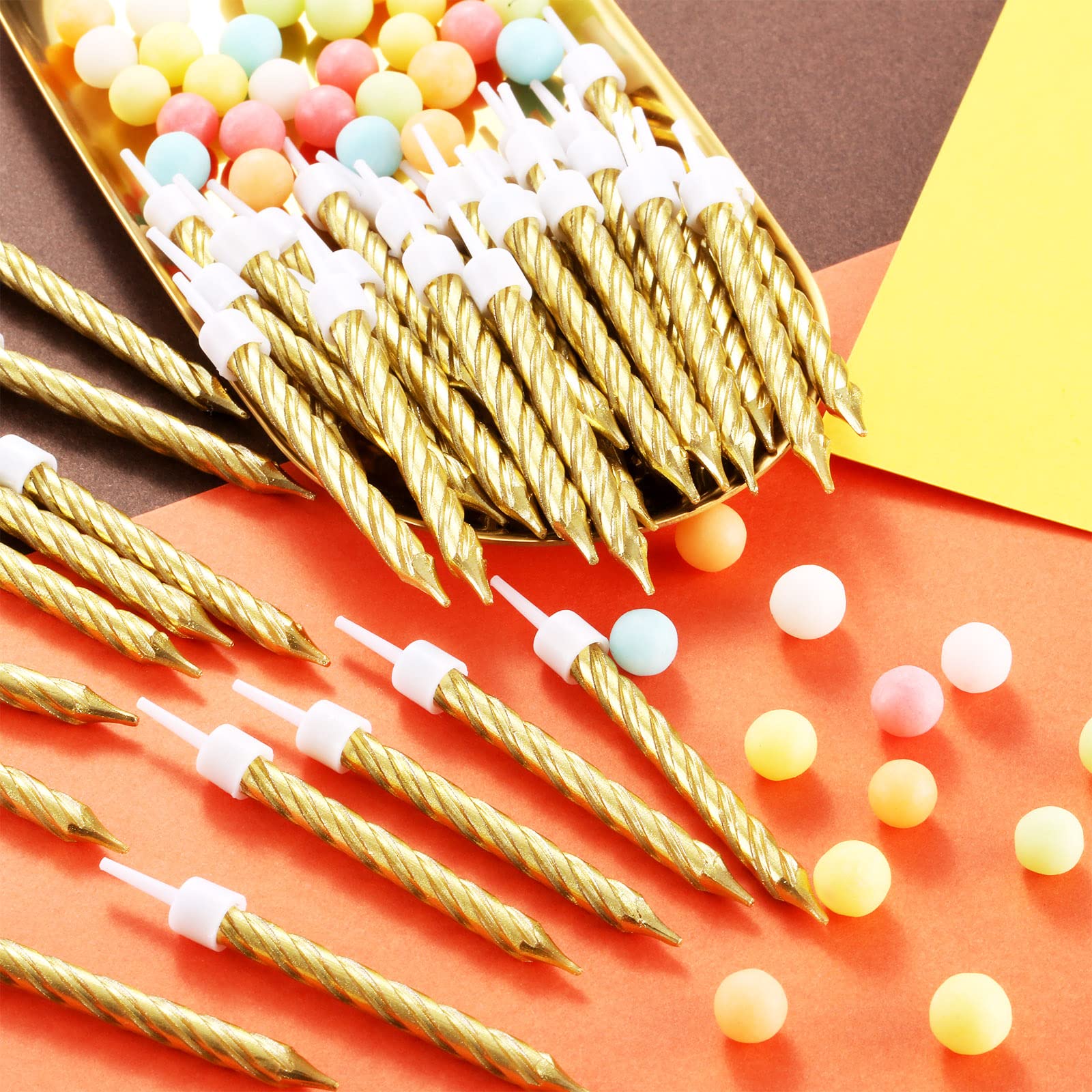 50 Pack Gold Spiral Birthday Candles - Metallic Cake & Cupcake Decorations for Birthday, Wedding, Party (Perfect for Cakes, Cupcakes, Desserts & Celebration Decor)