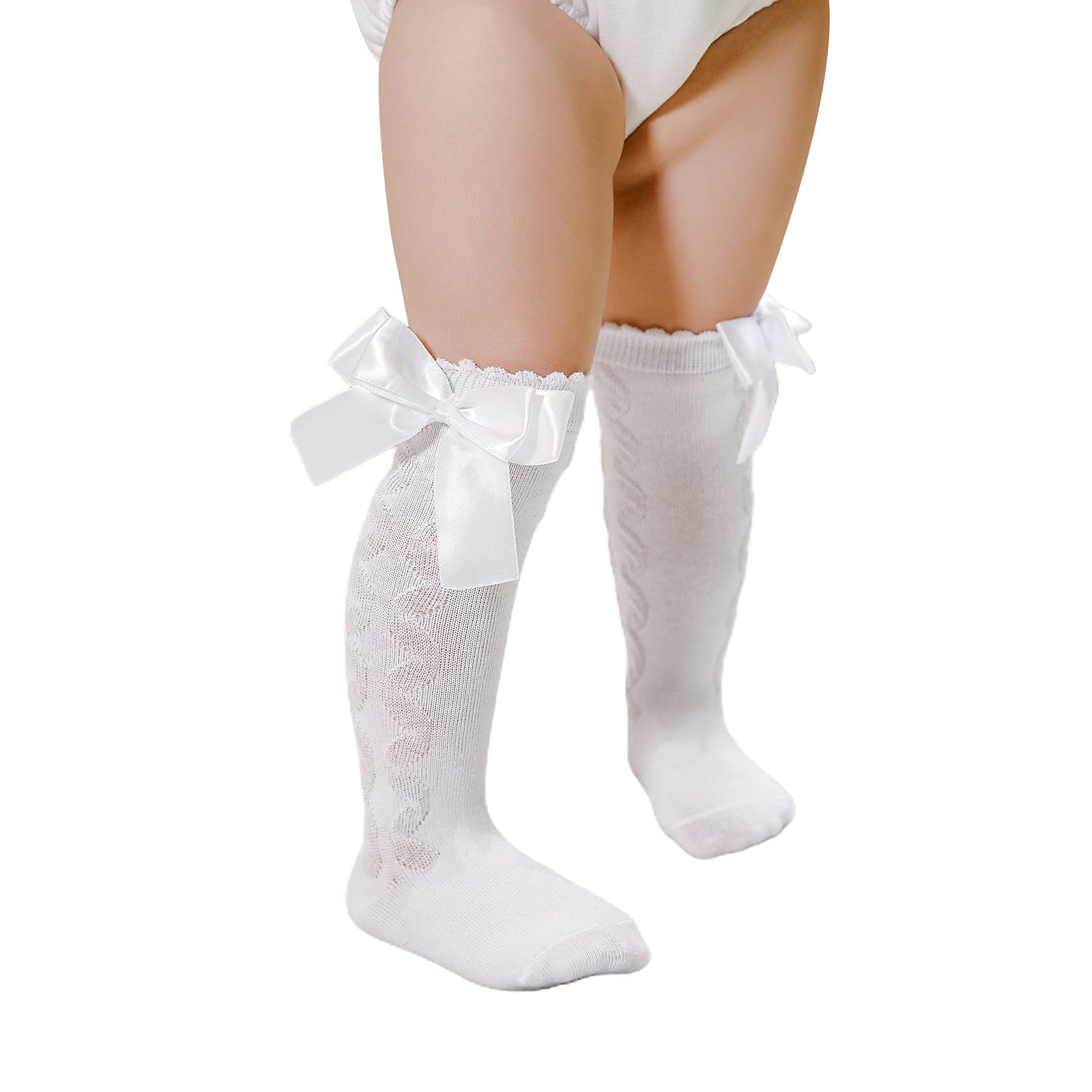 **Cute Baby Girls Knee High Socks with Bow - Soft Cotton Long Tube Stockings for Infants & Toddlers - Unisex Sock Tights & Leggings for Playtime, Outfits & Everyday Comfort**