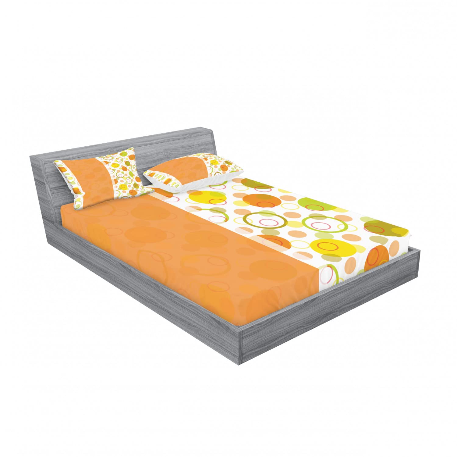 Ambesonne Abstract 2-Piece Full Size Fitted Sheet Set with 4 Pillow Shams - Round Circular Bedding Decor in Lime Green, Orange & Yellow | Modern Geometric Pattern for Guest Room, Dorm or Kids Bedroom