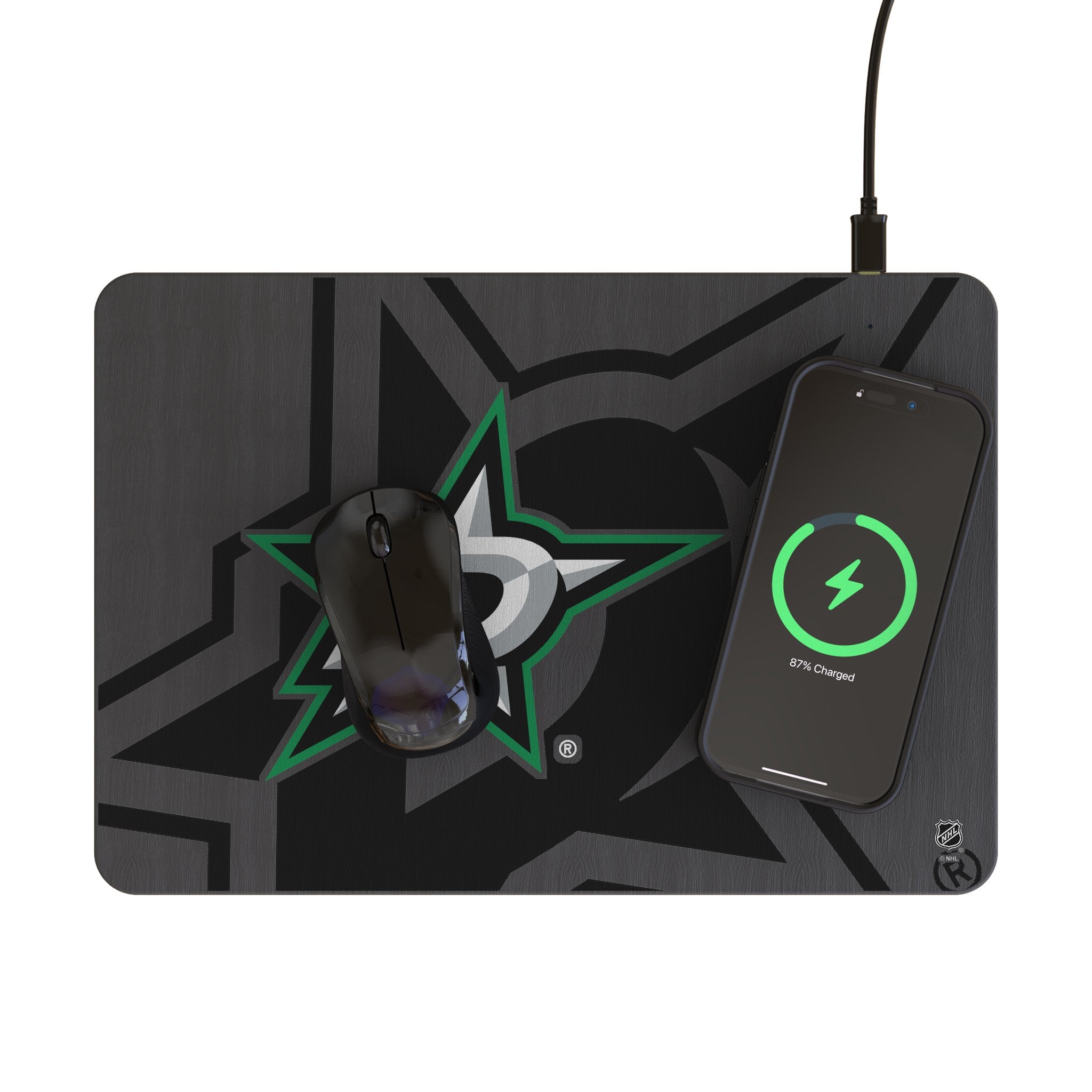 Dallas Stars Monocolor Tilt 15W Fast Wireless Charger with Mouse Pad - Perfect for Office, Gaming & Home Desk Setup