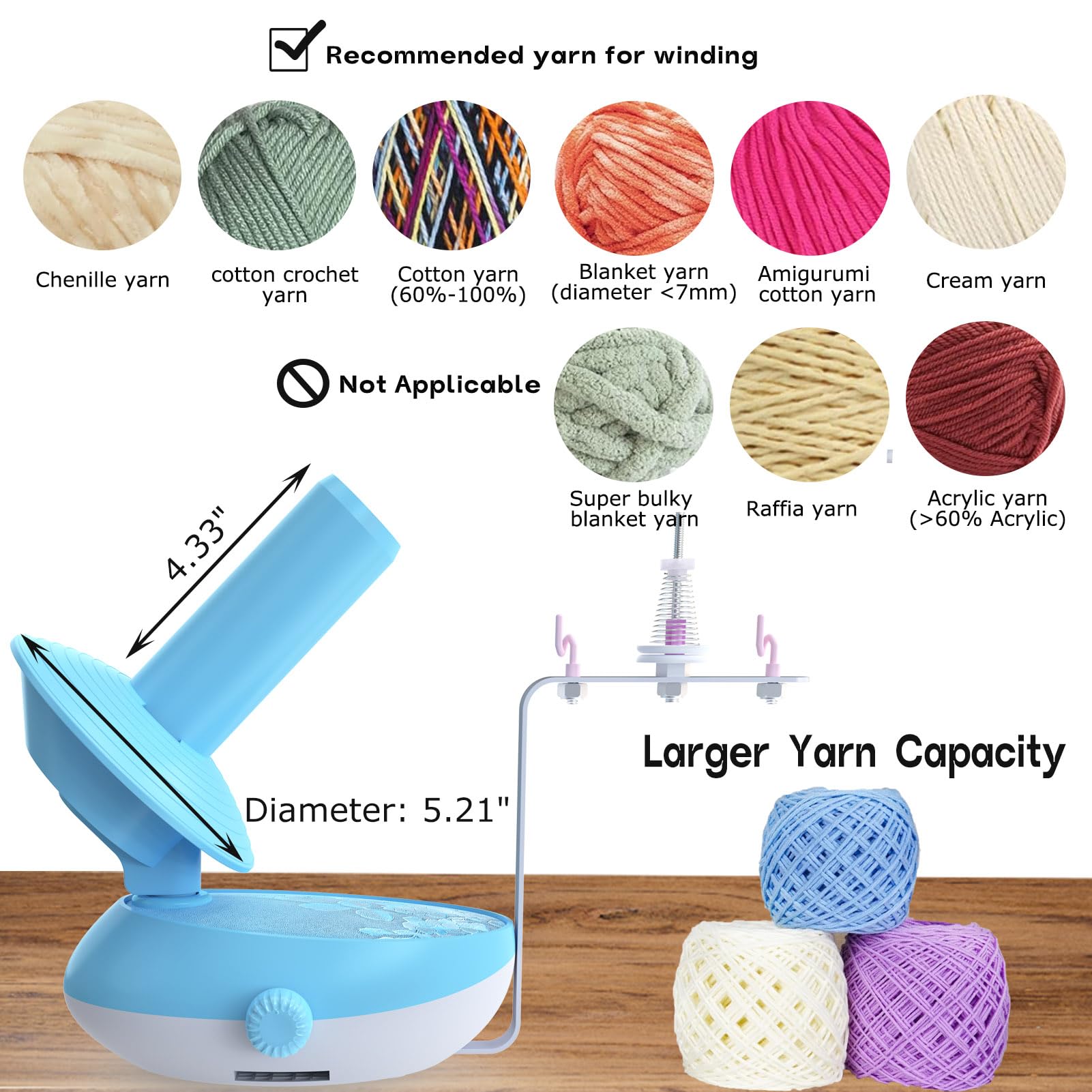 Electric Yarn Winder - Large Capacity Automatic Yarn Ball Winder with Adjustable Speed for Crocheting & Knitting | Works with Yarn Swift | Easy to Use Yarn Cake Winder for DIY Handmade Projects & Crafting