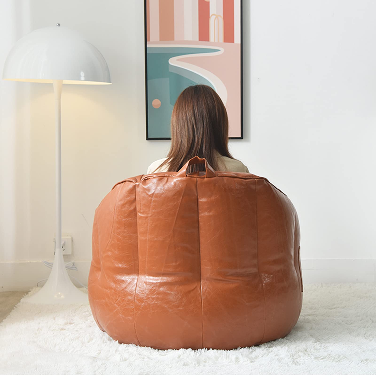 Waterproof PU Leather Bean Bag Chair Cover - No Filling, Gaming & Lounge Accessory for Teens, Adults & Pets - Perfect for Dorm, Living Room, Bedroom & Home Decor (Brown)