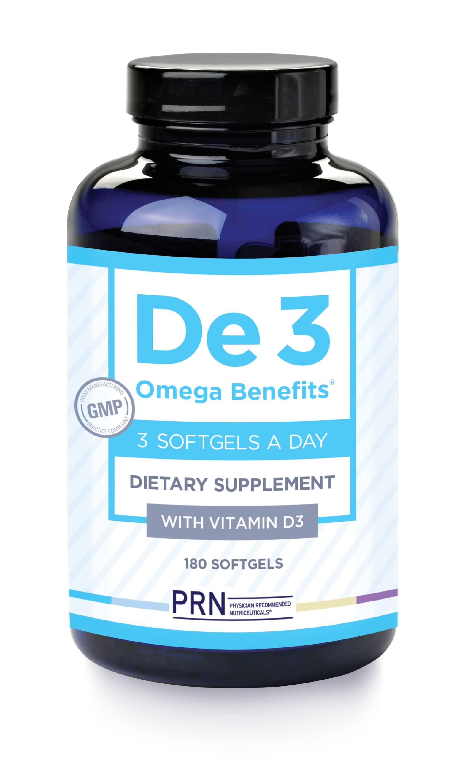 PRN De3 Omega-3 Fish Oil 180 Softgels - 2240mg EPA & DHA High Strength Supplement for Heart, Brain & Joint Health - 60-Day Supply - No Fishy Aftertaste - Supports Dry Eye Relief - Perfect for Daily Wellness & Active Lifestyle