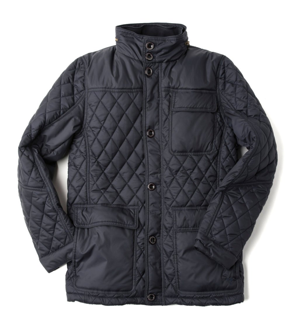 Vedoneire Men's Quilted Jacket - Dark Blue Diamond Quilt Coat (Navy 3081) | Winter Warm Padded Coat for Outdoor Activities & Casual Wear