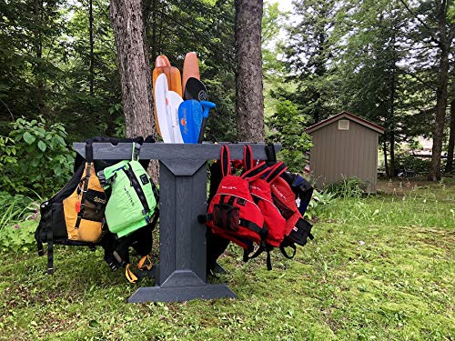Recycled Poly PFD and Paddle Storage Rack - Freestanding Kayak SUP Canoe Organizer for Garage, Boat House, Dock - Indoor Outdoor Water Sports Gear Storage Solution for Kayaking, Paddleboarding & Canoeing
