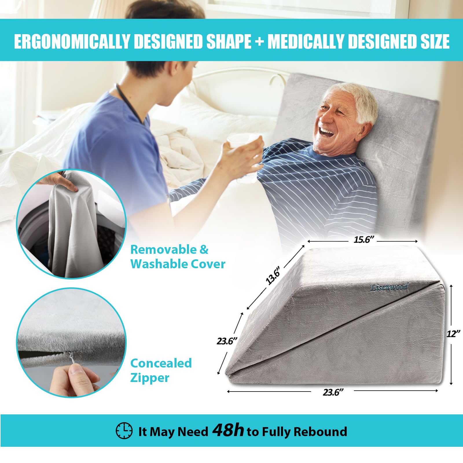 Foam Bed Wedge Pillow Set - 2 Pack Reading & Back Support Pillows for Sleeping, Sitting Up, and Leg Elevation - Orthopedic Triangle Wedge Pillow for Back Pain Relief, Acid Reflux, and Post-Surgery Recovery - Perfect for Bed, Couch, and Floor Use (Gray)