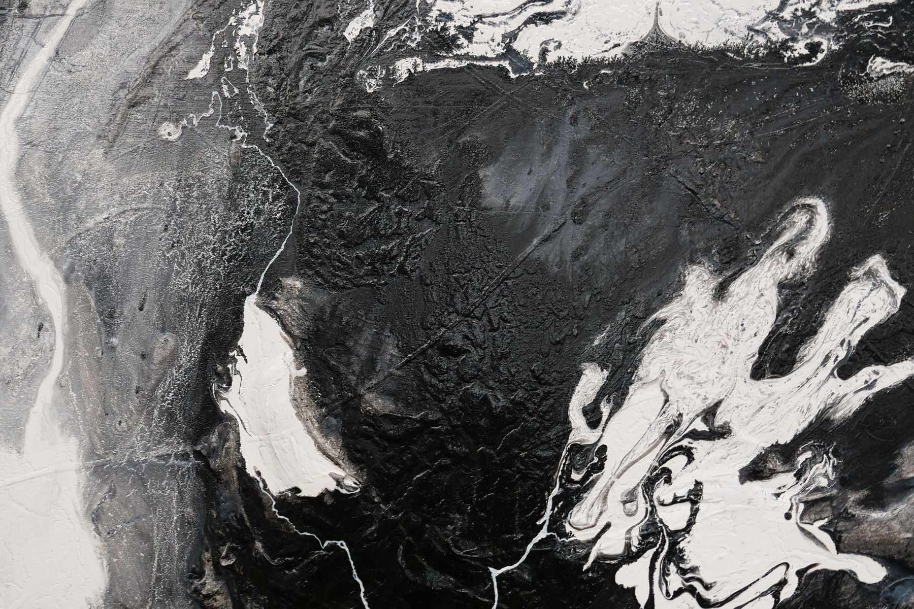 190cm x 100cm Black and White Textured Abstract Wall Art Painting - Modern Iced Nero Canvas for Living Room, Bedroom & Office Decor
