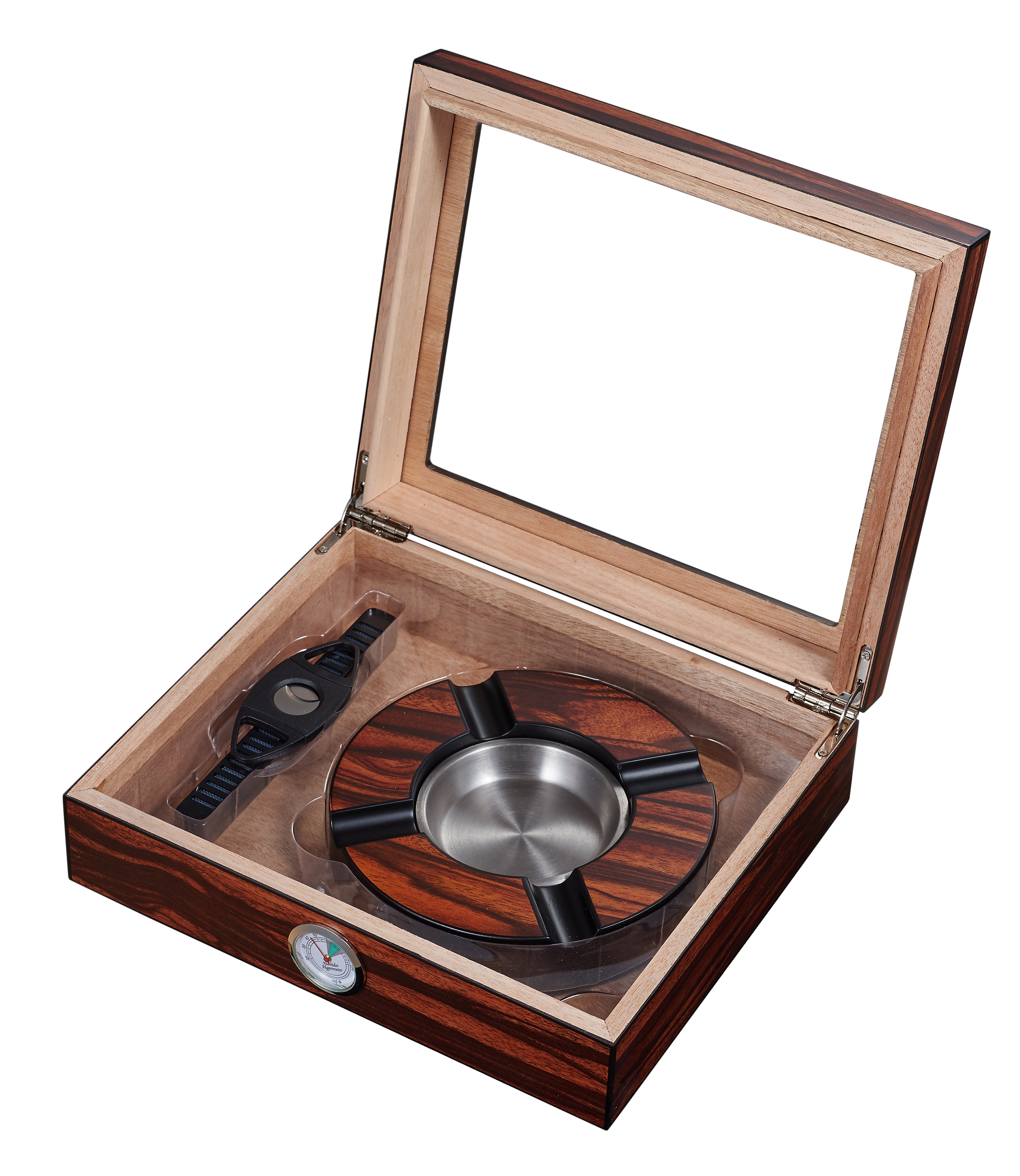 Visol Eiger Premium Desktop Humidor with Built-in Ashtray & Cigar Cutter - Luxury Cigar Gift Set for Home, Office & Smoking Lounge Use