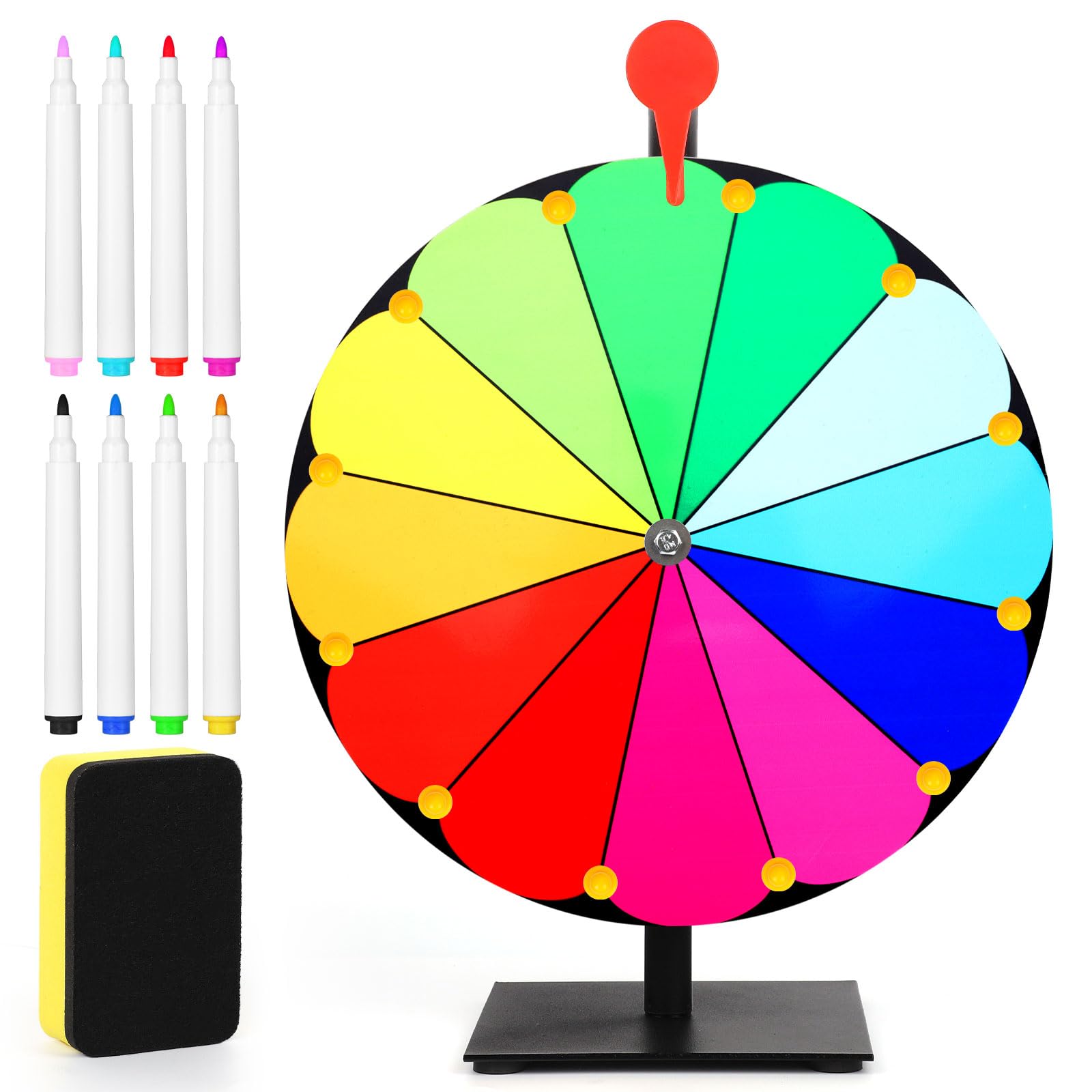 12 Inch Spinning Prize Wheel with Stand - 12 Slots Tabletop Roulette Wheel for Carnivals, Trade Shows & Holiday Games - Includes Dry Erase Board & 8 Markers (Style 1) - Perfect for Birthday Parties, Classroom Rewards, and Casino-Themed Events
