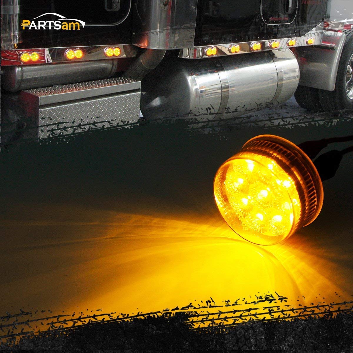 Partsam 10pcs LED 2 Inch Round Amber Clearance & Side Marker Lights Kit - 9 Diodes with Grommet & Wire Pigtail for Trucks, Trailers, RVs - Durable Reflectors & Multi-Faceted Design - Perfect for Night Driving & Vehicle Safety Lighting