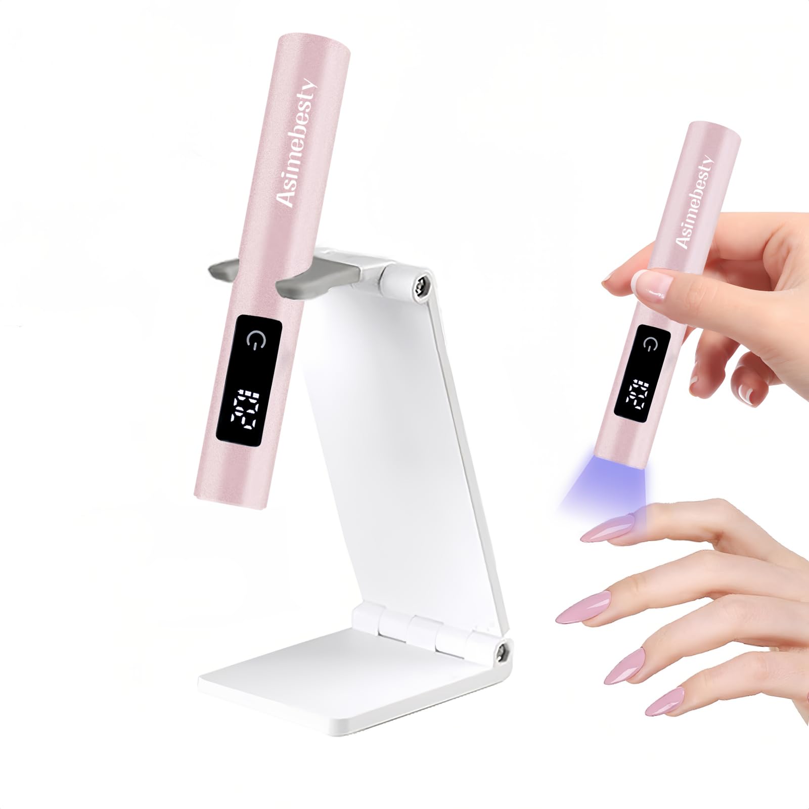 Portable Rechargeable UV Nail Lamp for Gel Polish - Cordless Mini Handheld Nail Dryer with 3 Timer Settings & Stand - Fast Curing LED Light for Salon & Home Manicures (Rose) - Perfect for Travel, DIY Nails & Professional Use