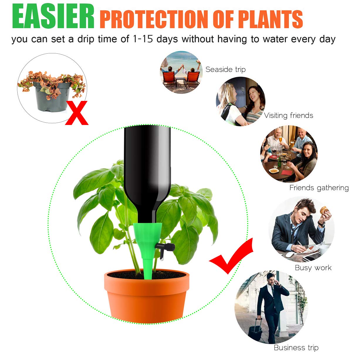 TOPCHANCES 18 Pack Automatic Plant Watering Spikes - Self Watering System for Indoor & Outdoor Plants, Drip Irrigation Devices for Vacation, Office, Garden & Home Use