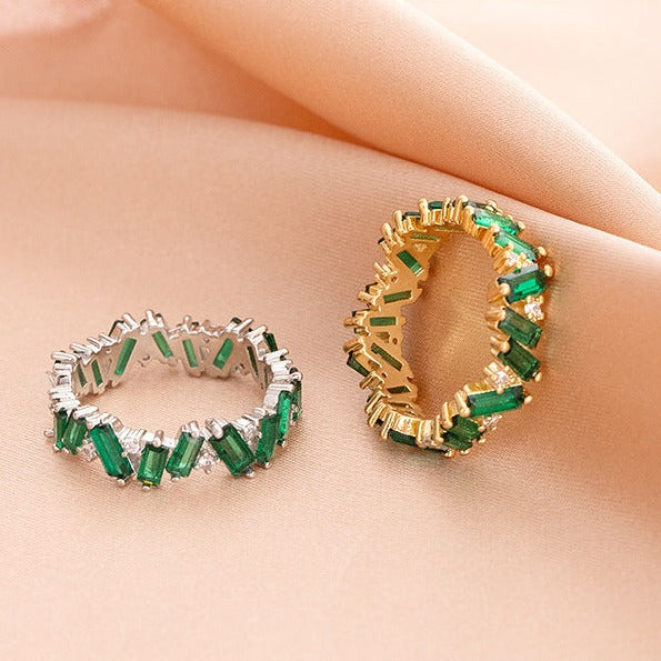 Geometric Green Cubic Zirconia Eternity Ring for Women | HR528 | Elegant Wedding, Engagement, Anniversary Gift for Her