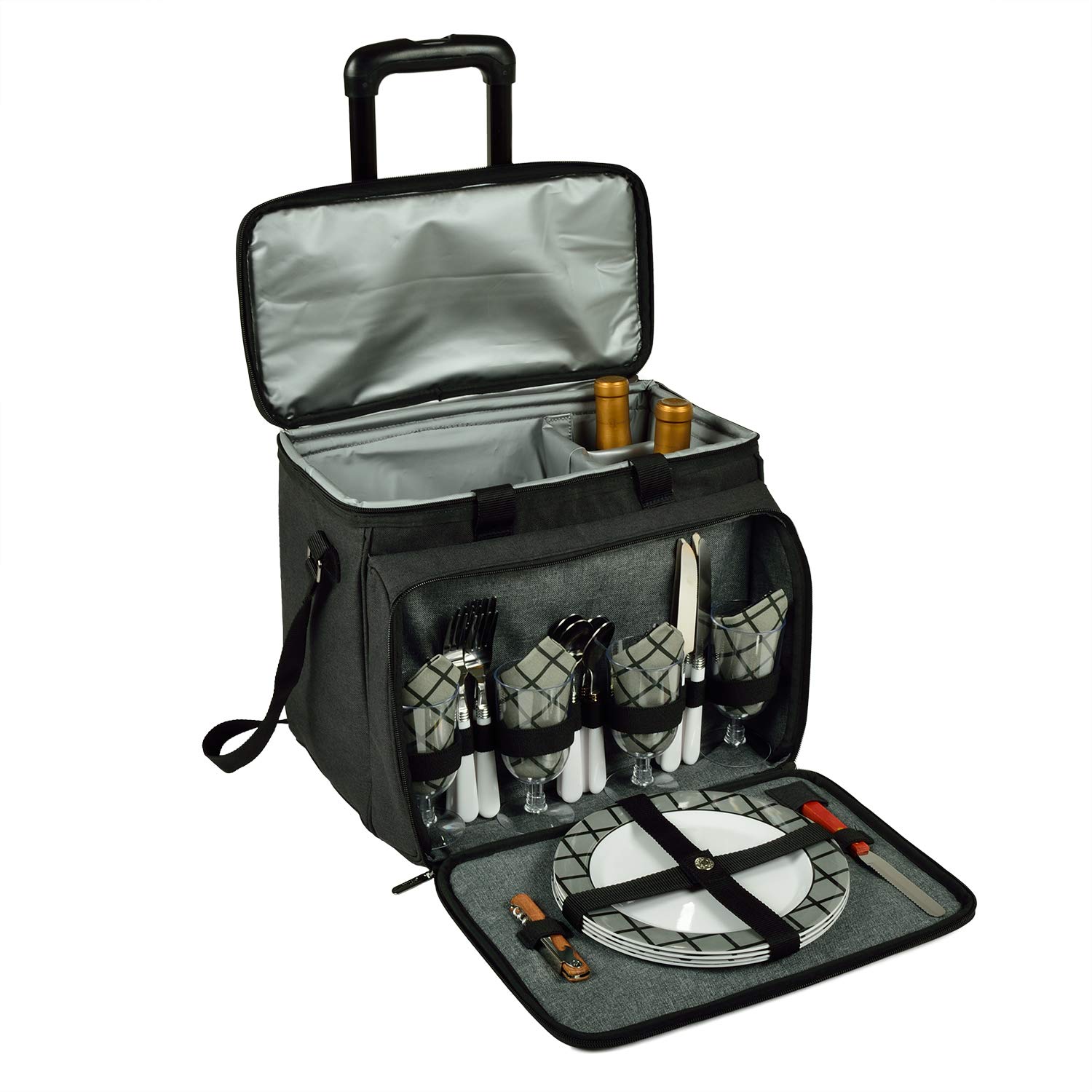 Picnic at Ascot Original Insulated Picnic Cooler for 4 People with Wheels - American Designed & Assembled | Perfect for Outdoor Parties, Beach Trips & Camping