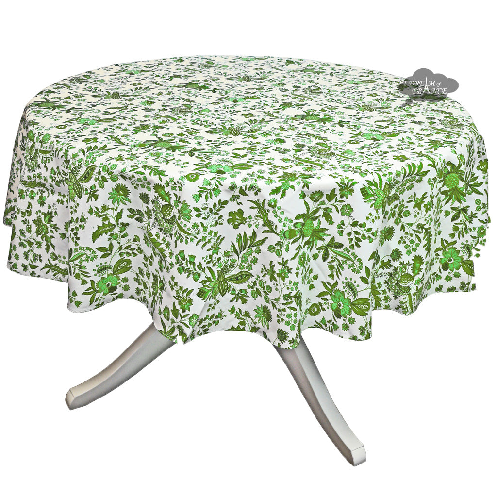 55 Round Versailles Green Acrylic Coated Cotton French Tablecloth by Le Cluny - Elegant Dining & Special Occasions