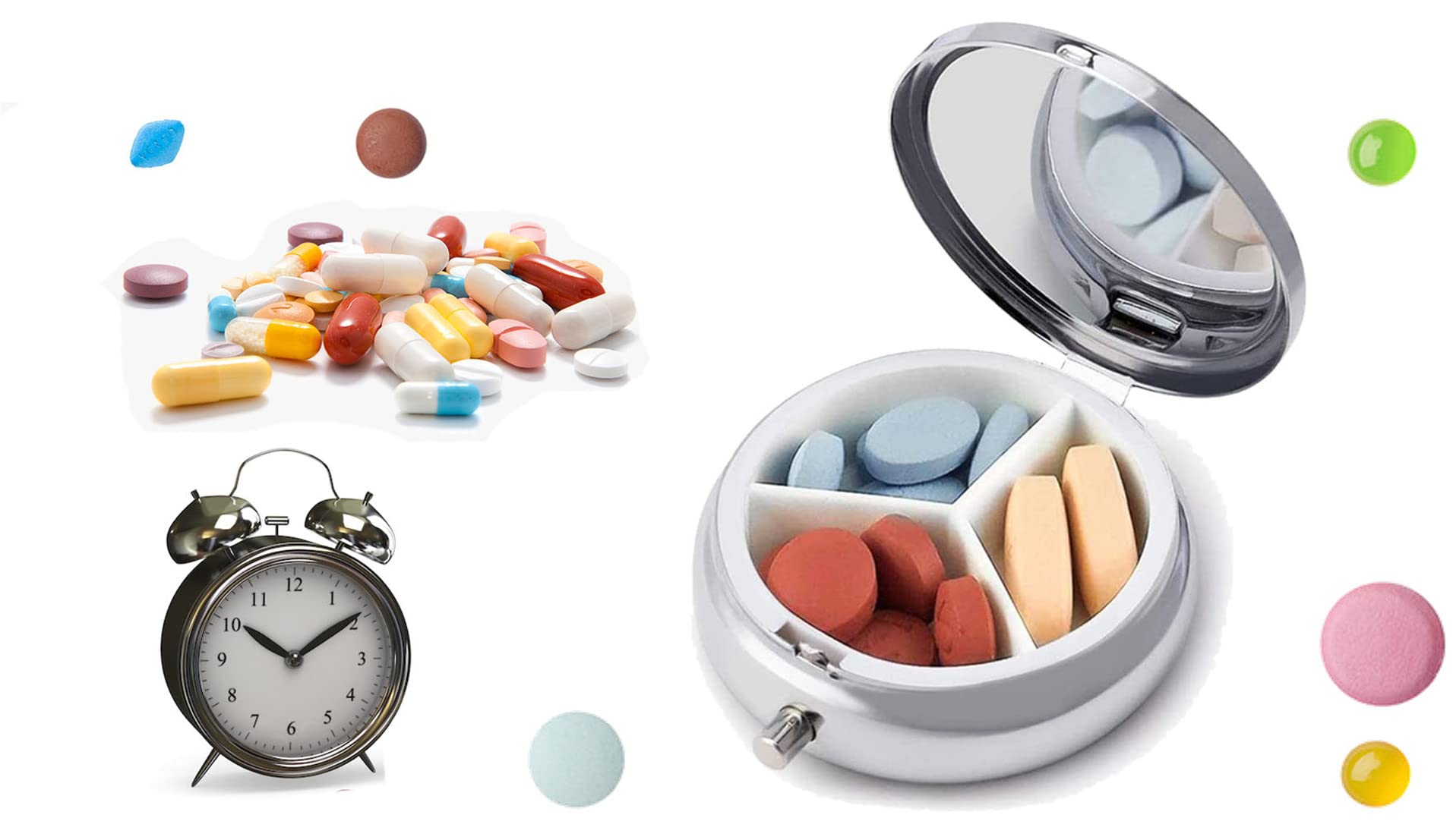 Custom Fashion Round Pill Box - Portable Tablet Holder & Purse Organizer with Blue Watercolor Lotus Design - Perfect for Travel, Daily Medication & Jewelry Storage