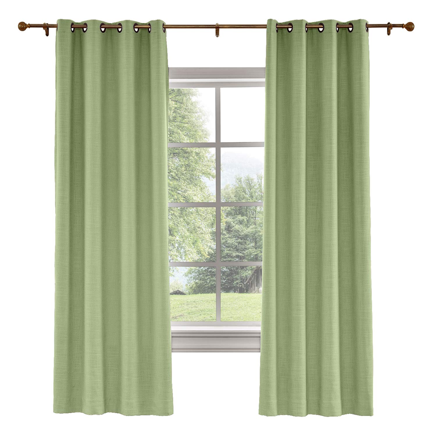 Blackout Linen Curtains - Thermal Insulated Room Darkening Window Drapes for Living Room & Bedroom - Olive Green Grommet Top Curtain Panel (84x84 Inches) - Perfect for Privacy, Light Control and Energy Efficiency