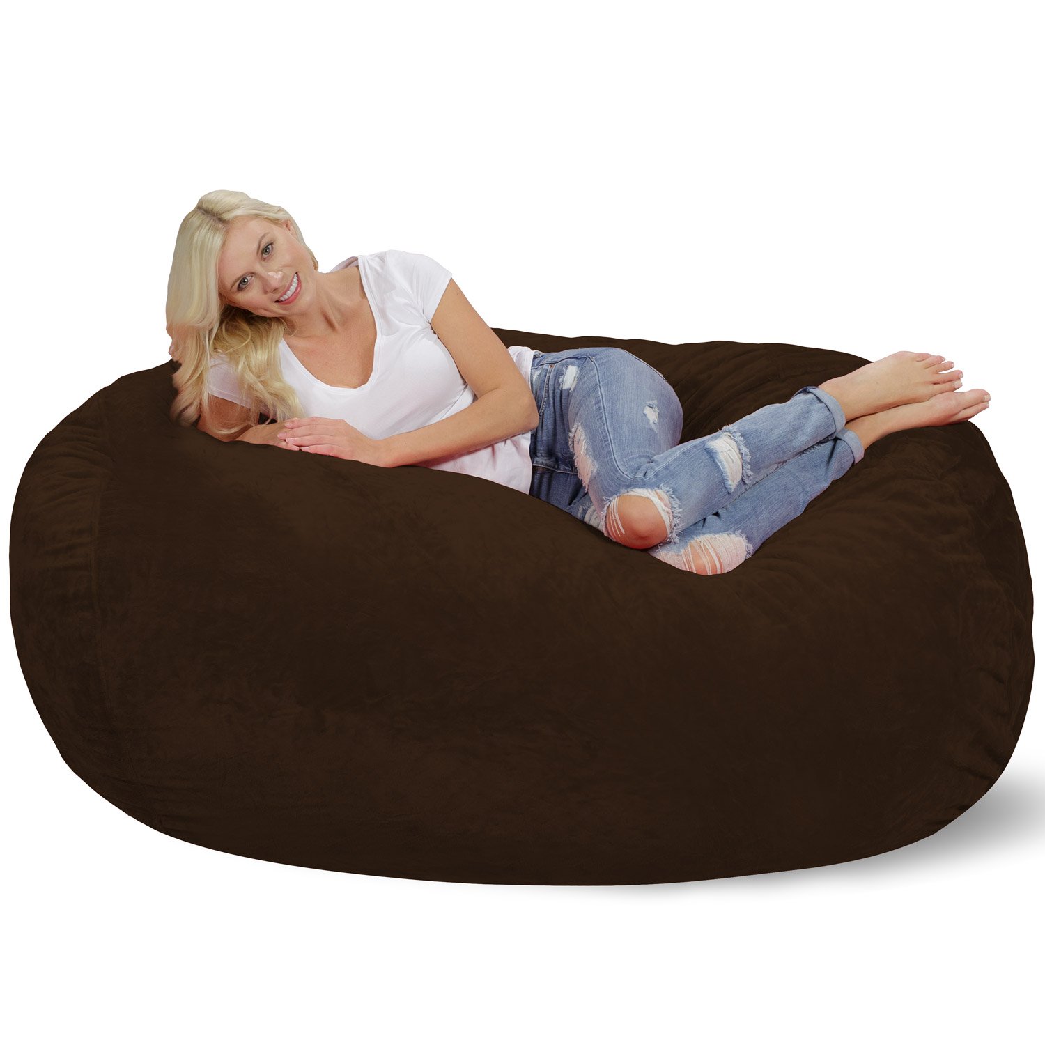 Chill Sack 6' Memory Foam Bean Bag Chair - Extra Large Lounger with Soft Microfiber Cover (Brown Furry) - Perfect for Gaming, Movie Nights & Dorm Room Relaxation