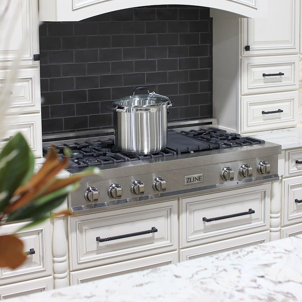 ZLINE 48-Inch Professional Gas Rangetop with 7 High-Power Burners & Porcelain Cooktop - Satin Stainless Steel (RTS 48) - Perfect for Home Chefs & Commercial Kitchens