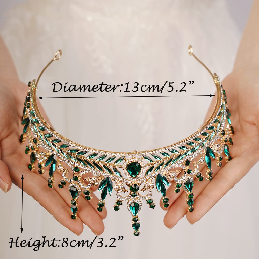 JWICOS Baroque Green Rhinestone Tiara Crown for Women - Crystal Wedding, Prom, Pageant, Birthday Party, Valentine's Costume Accessory | Elegant Princess Headpiece for Bridal, Quinceañera & Special Occasions