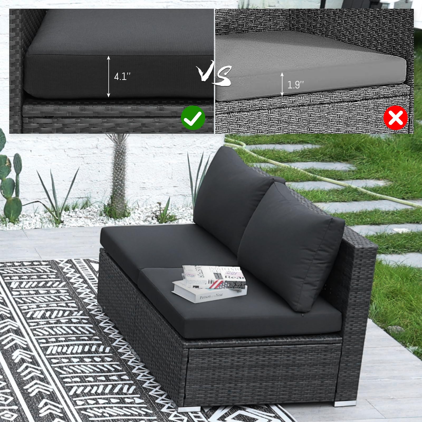 BULEXYARD 2-Piece PE Rattan Patio Furniture Set - Armless Sofas with Thick Cushions, Outdoor Wicker Seating for Backyard, Deck, Garden, Balcony - Weather-Resistant Dark Grey - Perfect for Lounging, Entertaining Guests, or Relaxing in Your Outdoor Space