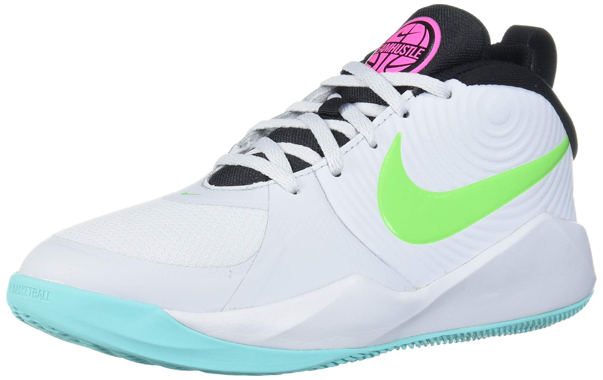 Nike Unisex Kids Team Hustle D 9 Basketball Shoes - Pure Platinum/Electric Green - Size 3.5Y US Big Kid - Lightweight & Durable for School Sports, Training, and Outdoor Play