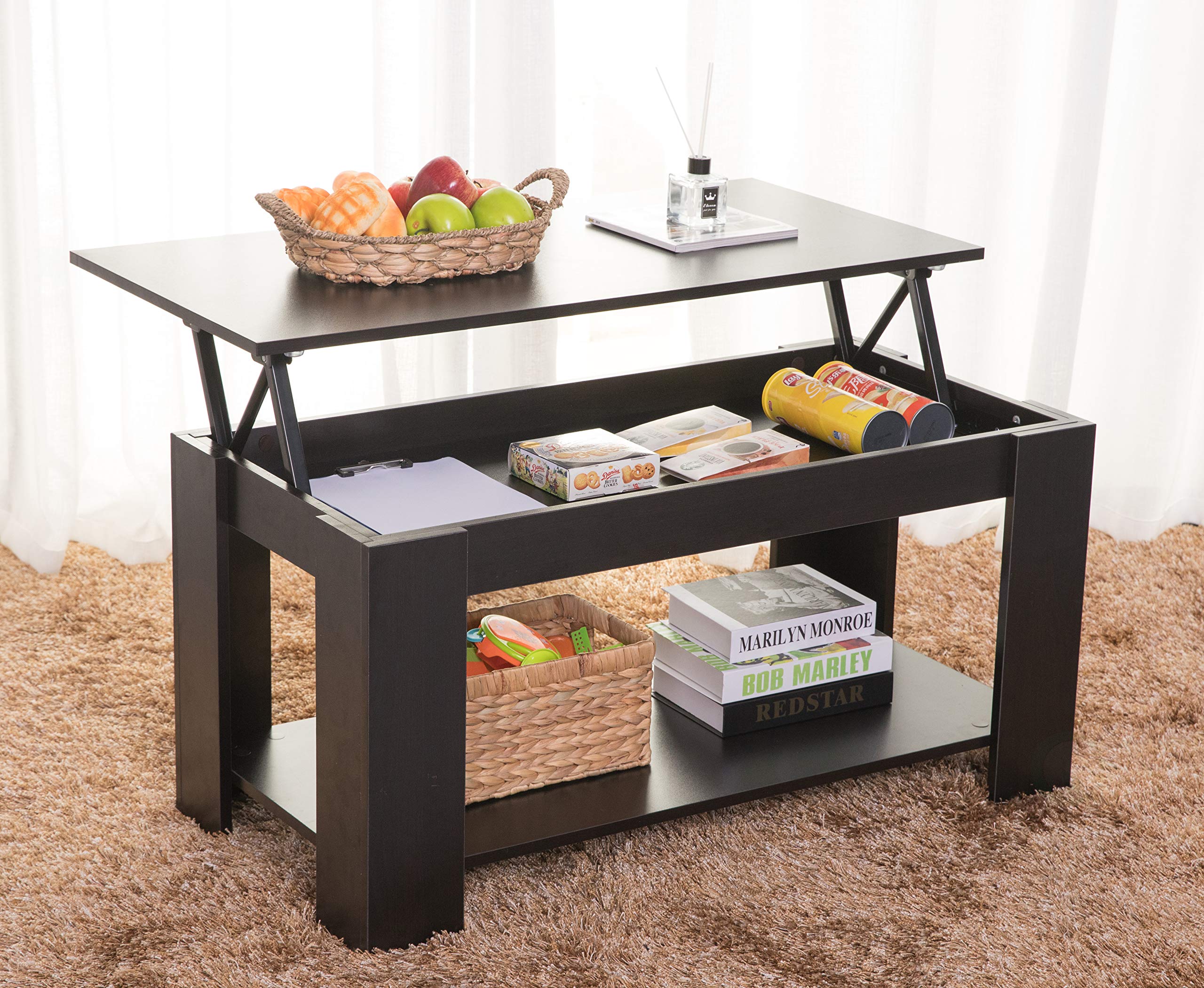 Modern Lift-Top Coffee Table - Solid Wood, Black - Perfect for Living Room, Home Office & Small Spaces