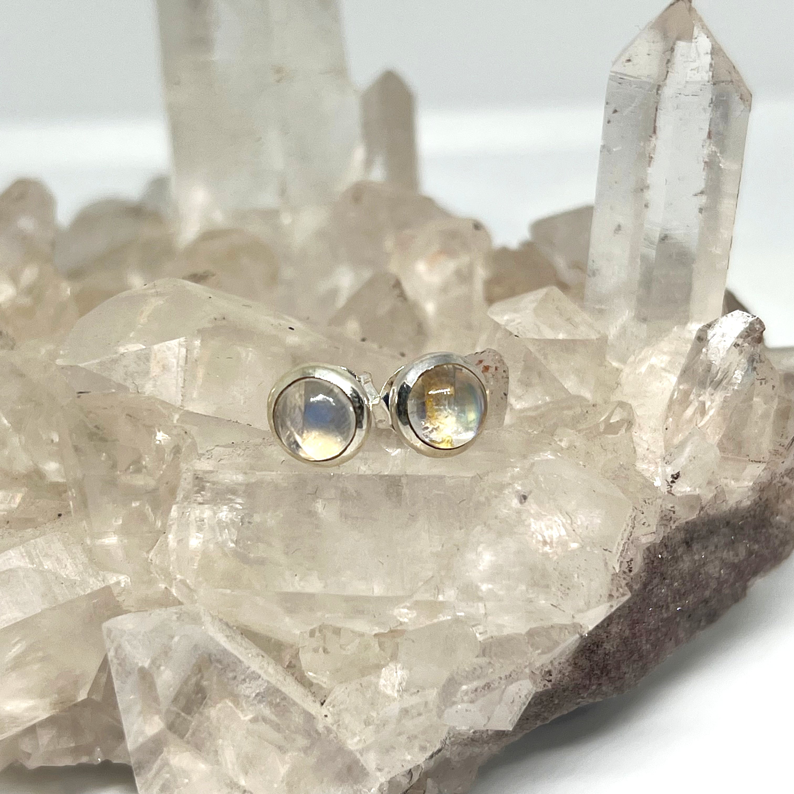 5.5mm Round Cabochon Bezel Set Stud Earrings - PSE017 - Perfect for Everyday Wear, Gift Giving & Special Occasions
