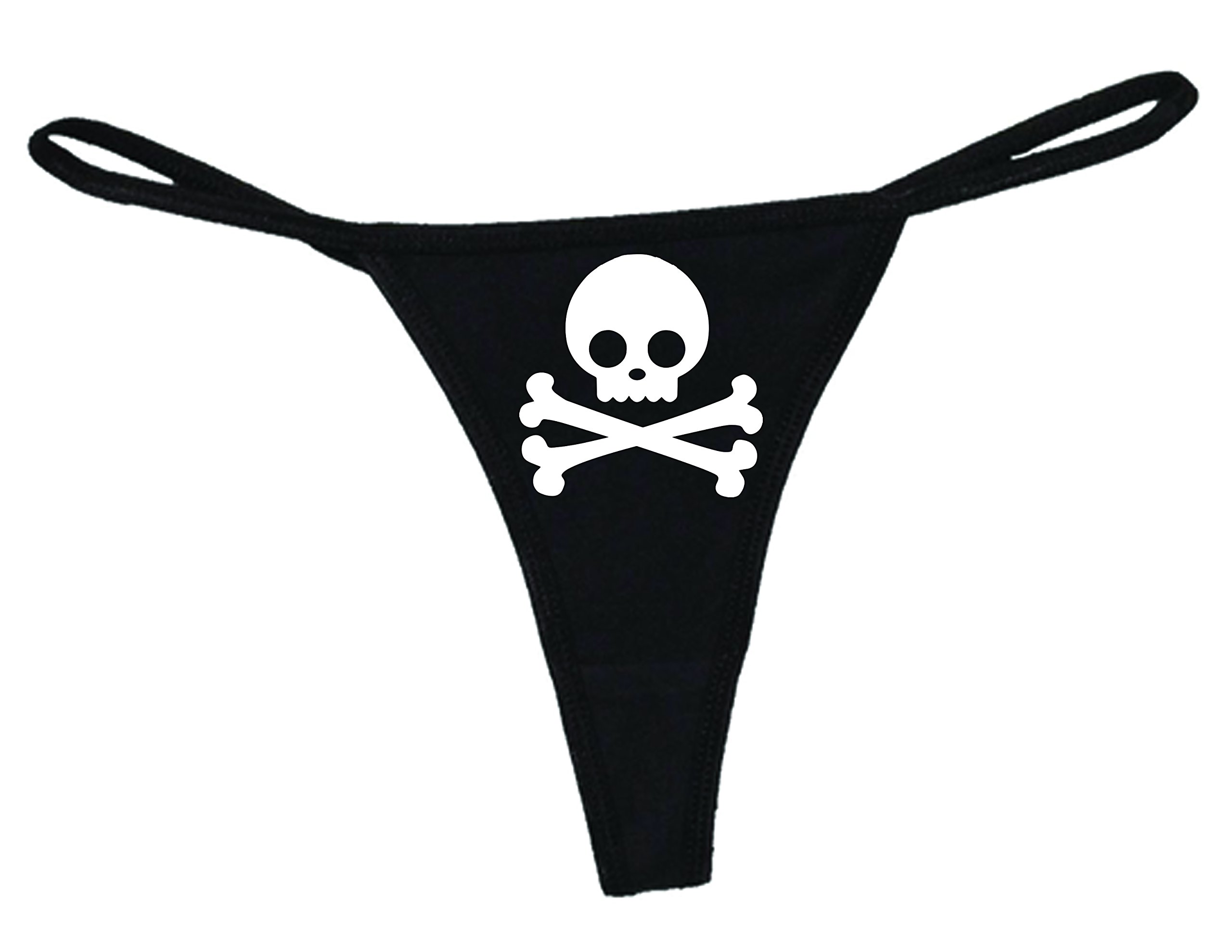 STUFF WITH ATTITUDE Skull Print Black Thong Panties for Women - Gothic Lingerie, Sexy Underwear for Halloween, Cosplay & Night Out