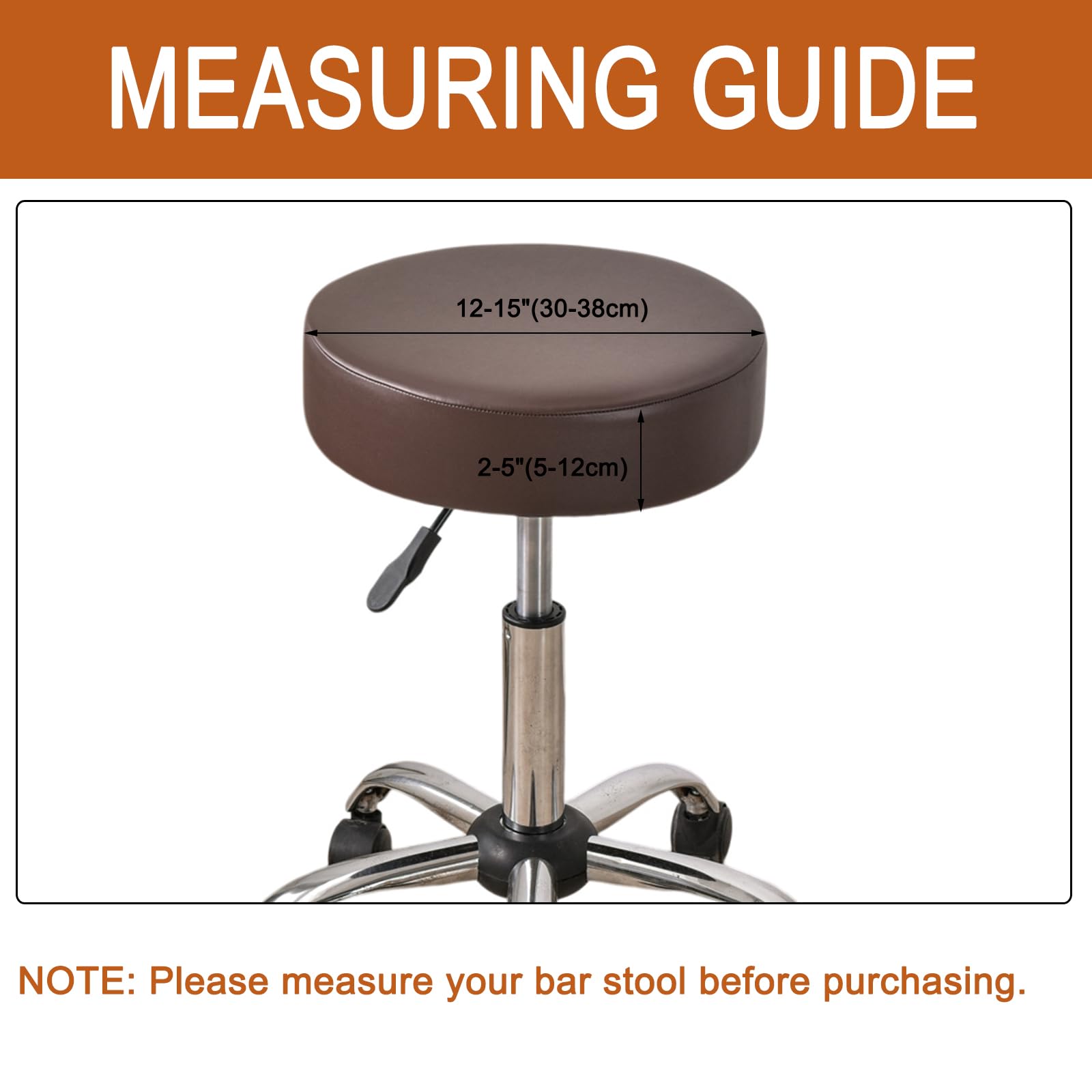 HAOYONG Waterproof PU Leather Bar Stool Covers Set of 4 - Stretchable Round Seat Cushion Covers with Non-Slip Bottom for Kitchen, Dining Room & Bar Counter - Perfect for Home Decor, Restaurant Use and Coffee Shop Seating